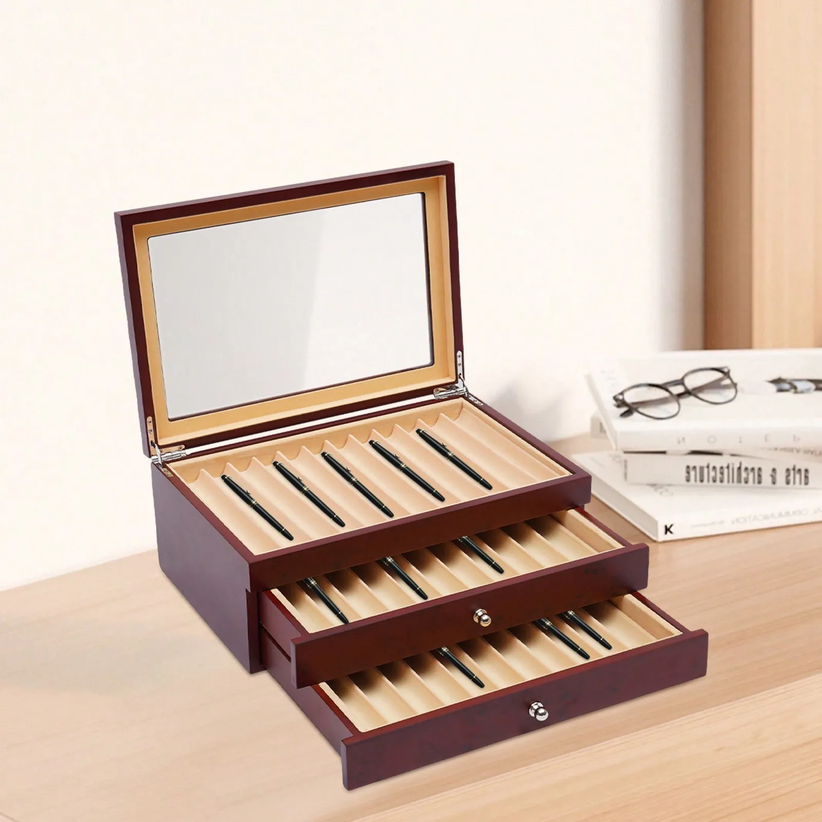 Wood Pen Display Box 3 Layer Pen Collector Organizer Box Red 34 Pen Storage Case With Glass Window Christmas Gift
Wood Pen Display Box 3 Layer Pen Collector Organizer Box Red 34 Pen Storage Case With Glass Window Christmas Gift
