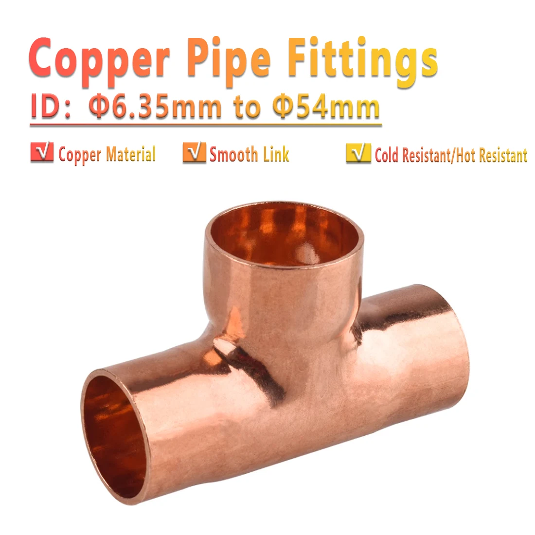 Pure copper pipe fittings, equal diameter tees, welding tees welding pipe joints suitable for air conditioning and refrigeration
Pure copper pipe fittings, equal diameter tees, welding tees welding pipe joints suitable for air conditioning and refrigeration