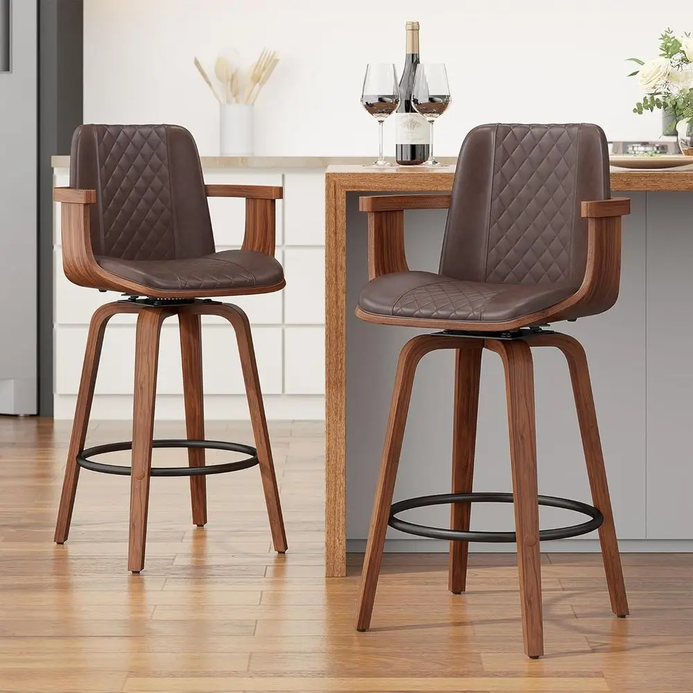 Set of 2 26 Counter Height Swivel Bar Stools with Wood Legs, Upholstered PU Leather Seats, Brown
Set of 2 26 Counter Height Swivel Bar Stools with Wood Legs, Upholstered PU Leather Seats, Brown