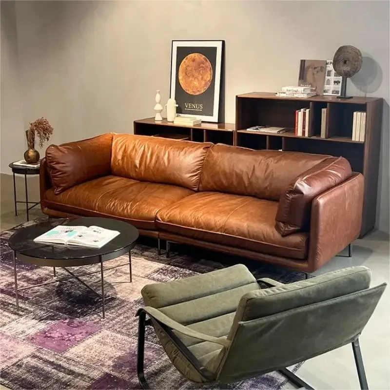 W27- Vintage Oil Wax Leather Leather Sofa Minimalist Top Layer Cowhide Mid-Century Living Room Straight Leather Art Arms Sofa
W27- Vintage Oil Wax Leather Leather Sofa Minimalist Top Layer Cowhide Mid-Century Living Room Straight Leather Art Arms Sofa