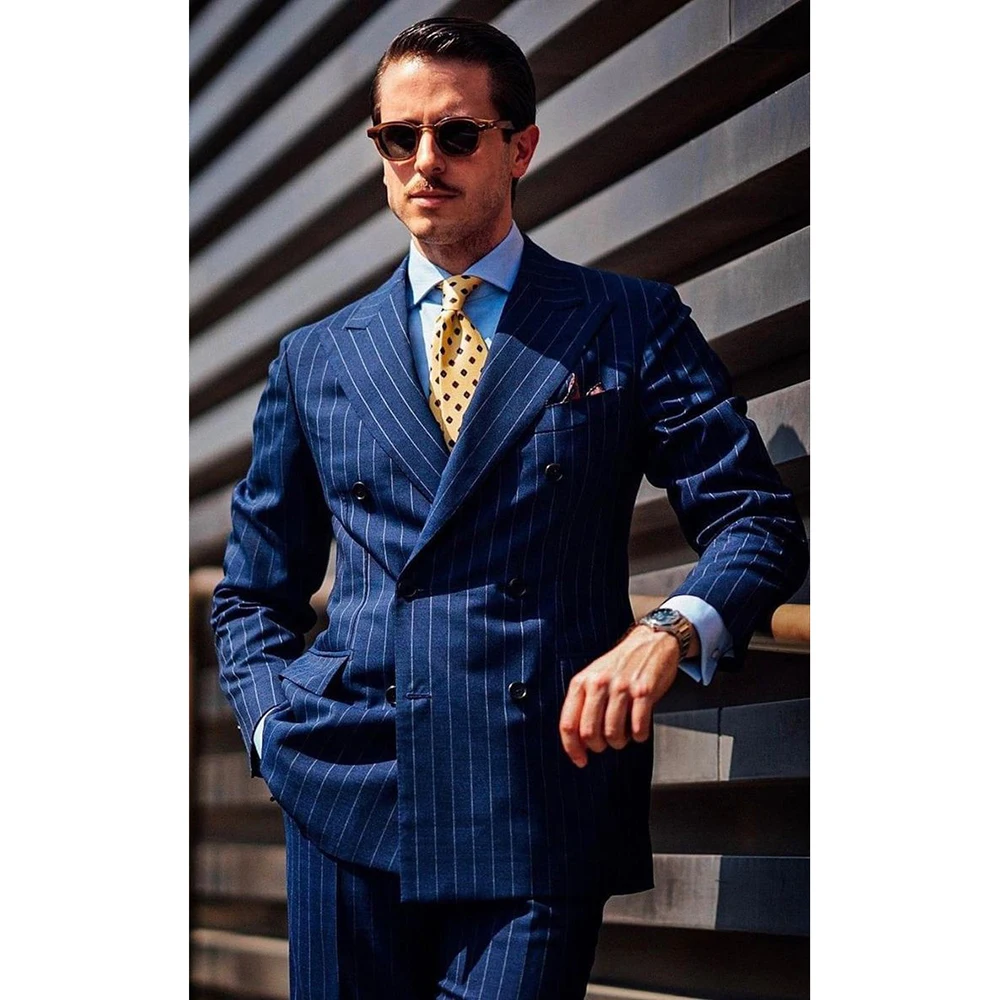 Blue Stripe Blazer Full Set Peak Lapel Double Breasted Elegant Wedding Outfits Chic Men's Suits 2 Piece Jacket Pants Slim Fit
Blue Stripe Blazer Full Set Peak Lapel Double Breasted Elegant Wedding Outfits Chic Men's Suits 2 Piece Jacket Pants Slim Fit