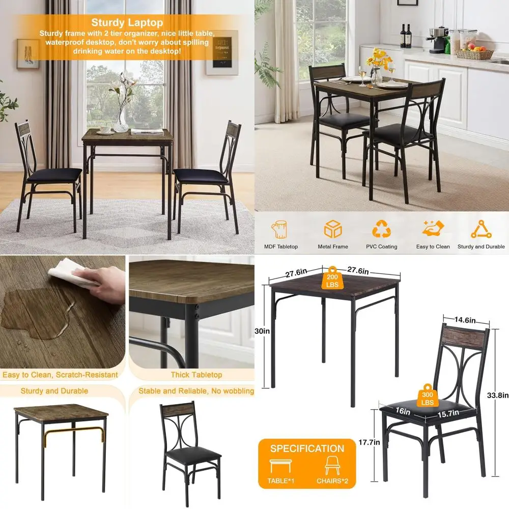 Компактный обеденный набор в ретро-стиле, коричневый, 3 предмета: стол и 2 стула
Компактный обеденный набор в ретро-стиле, коричневый, 3 предмета: стол и 2 стула