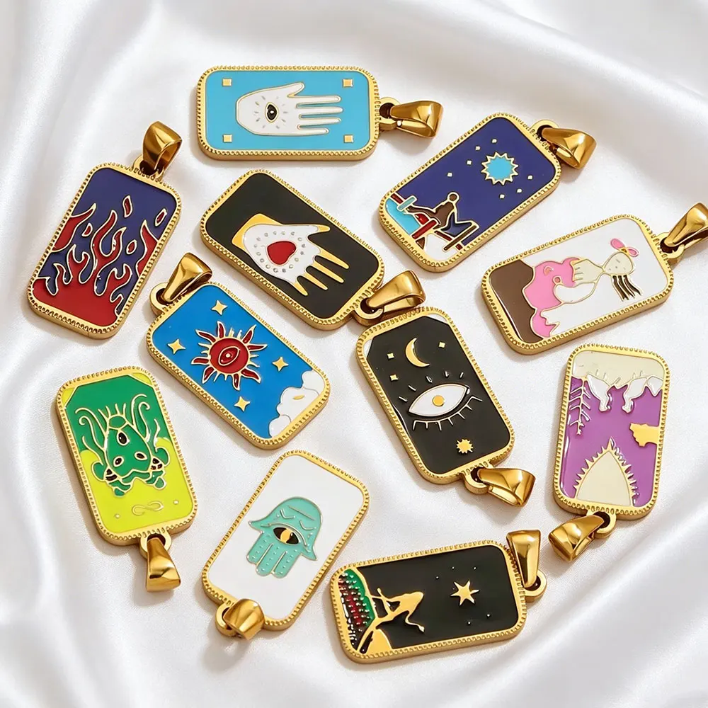 5PCS Enamel Tarot Cards Sun Star Moon Evil Eye Heart Hand Charms 18K Gold Plated for DIY Bracelets Necklaces Jewelry Accessories
5PCS Enamel Tarot Cards Sun Star Moon Evil Eye Heart Hand Charms 18K Gold Plated for DIY Bracelets Necklaces Jewelry Accessories