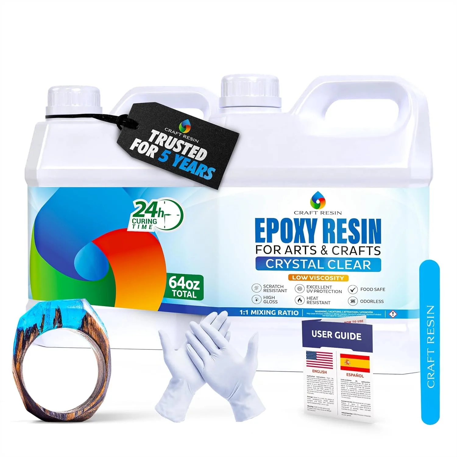 Crystal Clear Epoxy Resin Kit 64 oz - UV Resistant for DIY Art, Wood, Jewelry Making, Coasters, Molds Casting - Low Viscosity
Crystal Clear Epoxy Resin Kit 64 oz - UV Resistant for DIY Art, Wood, Jewelry Making, Coasters, Molds Casting - Low Viscosity