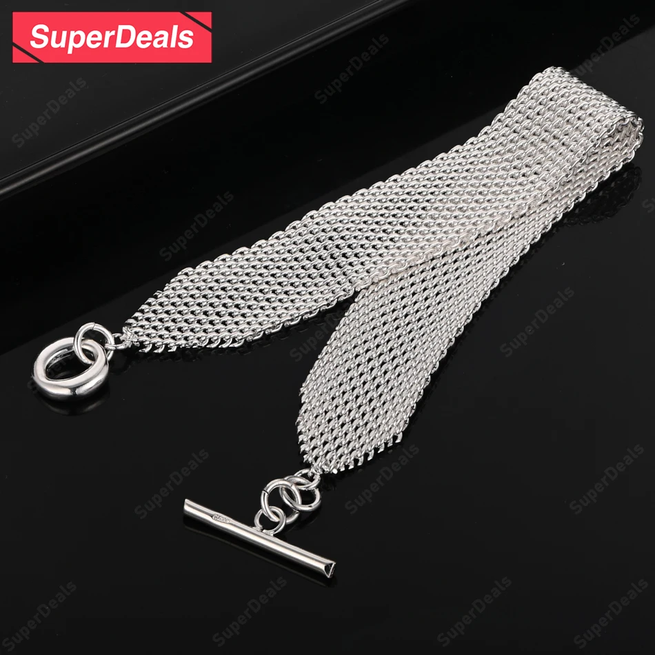SuperDeals Mesh Strap Chain 925 Sterling Silver Bracelet Men Fashion Popular Jewelry Women Wedding Party Valentine's Day Gift
SuperDeals Mesh Strap Chain 925 Sterling Silver Bracelet Men Fashion Popular Jewelry Women Wedding Party Valentine's Day Gift
