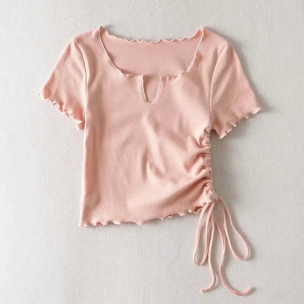 Summer Slimming Drawstring Short T-Shirt Lazy Style Navel Internet Celebrity Spot Side New T6 Color Women's Casual Top 
Summer Slimming Drawstring Short T-Shirt Lazy Style Navel Internet Celebrity Spot Side New T6 Color Women's Casual Top