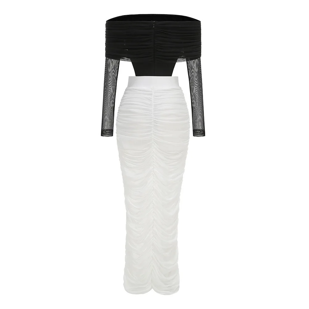 Fashionable Off Shoulder Mesh Bodysuit with Layered Ruffle Long Skirt Set Casual Date Friends Gathering Beach Vacation Outfits
Fashionable Off Shoulder Mesh Bodysuit with Layered Ruffle Long Skirt Set Casual Date Friends Gathering Beach Vacation Outfits