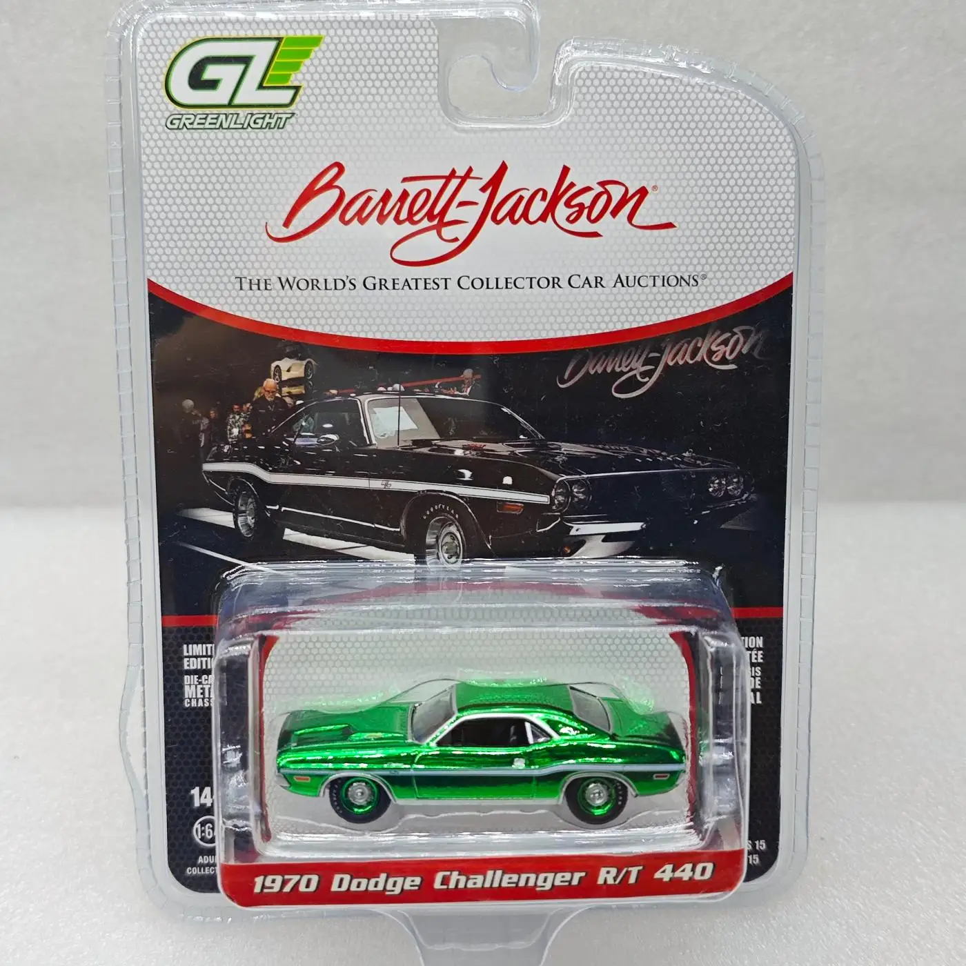 GreenLight 1:64 Barrett-Jackson Series #15 -1970 Dodge Challenger RT Plated Green Diecast Alloy Car Model Collectible
GreenLight 1:64 Barrett-Jackson Series #15 -1970 Dodge Challenger RT Plated Green Diecast Alloy Car Model Collectible