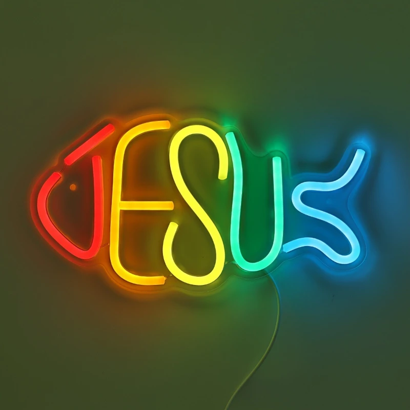Colorful JESUS Fish LED Neon Sign for Home Decor Christian Store Party Venue Spiritual Wall Art Gift Adds Faith Atmosphere
Colorful JESUS Fish LED Neon Sign for Home Decor Christian Store Party Venue Spiritual Wall Art Gift Adds Faith Atmosphere