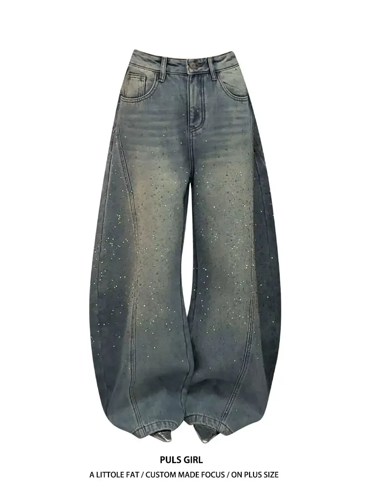 Retro American Large Size Jeans Women's High Waist Loose Wide Leg Floor-Length Diamond-Embroidered Washed out Trousers
Retro American Large Size Jeans Women's High Waist Loose Wide Leg Floor-Length Diamond-Embroidered Washed out Trousers