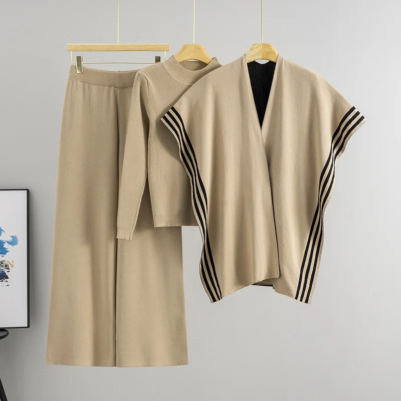 New Shawl Women's Shoulder Knitted Three Piece Set for Autumn and Winter Women's New Temperament Sweater Set
New Shawl Women's Shoulder Knitted Three Piece Set for Autumn and Winter Women's New Temperament Sweater Set