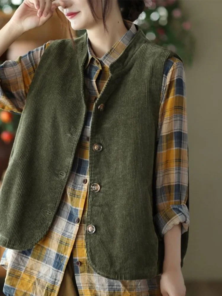 Women's Loose Fit Corduroy Vest Sleeveless Outerwear Jacket Retro Hong Kong Style Workwear-inspired Vest without Pockets
Women's Loose Fit Corduroy Vest Sleeveless Outerwear Jacket Retro Hong Kong Style Workwear-inspired Vest without Pockets