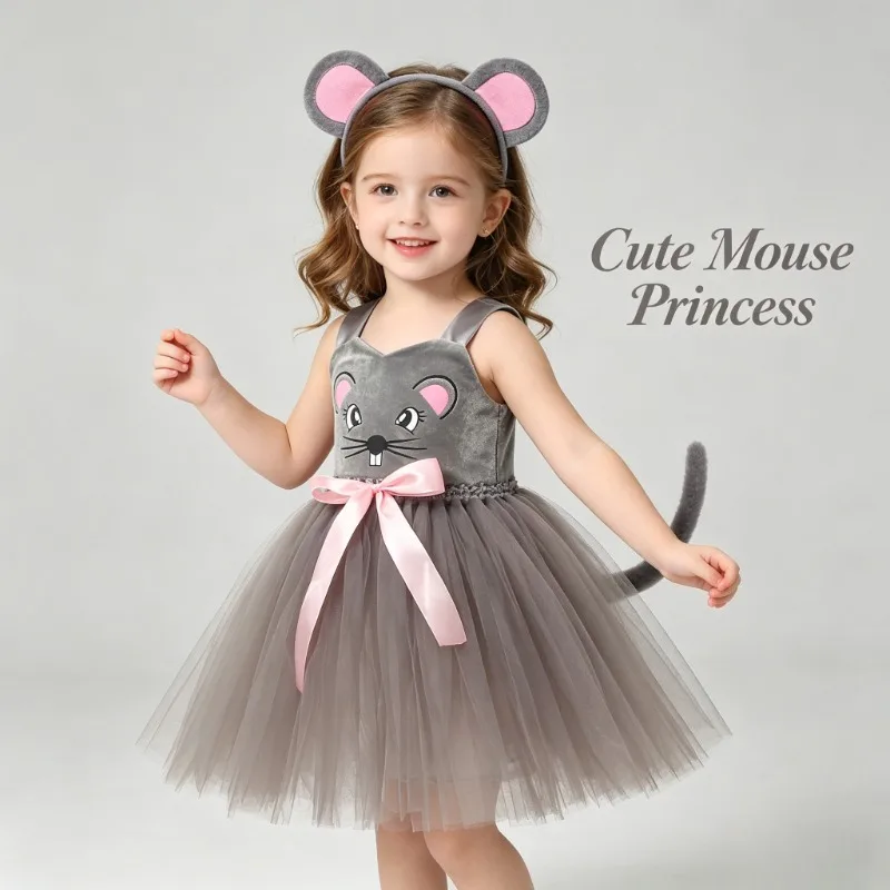 Little Girls Grey Mouse Dress Set, Halloween Animal Themed Costume, Puffy Skirt for Children's Day Party and Stage Performance
Little Girls Grey Mouse Dress Set, Halloween Animal Themed Costume, Puffy Skirt for Children's Day Party and Stage Performance