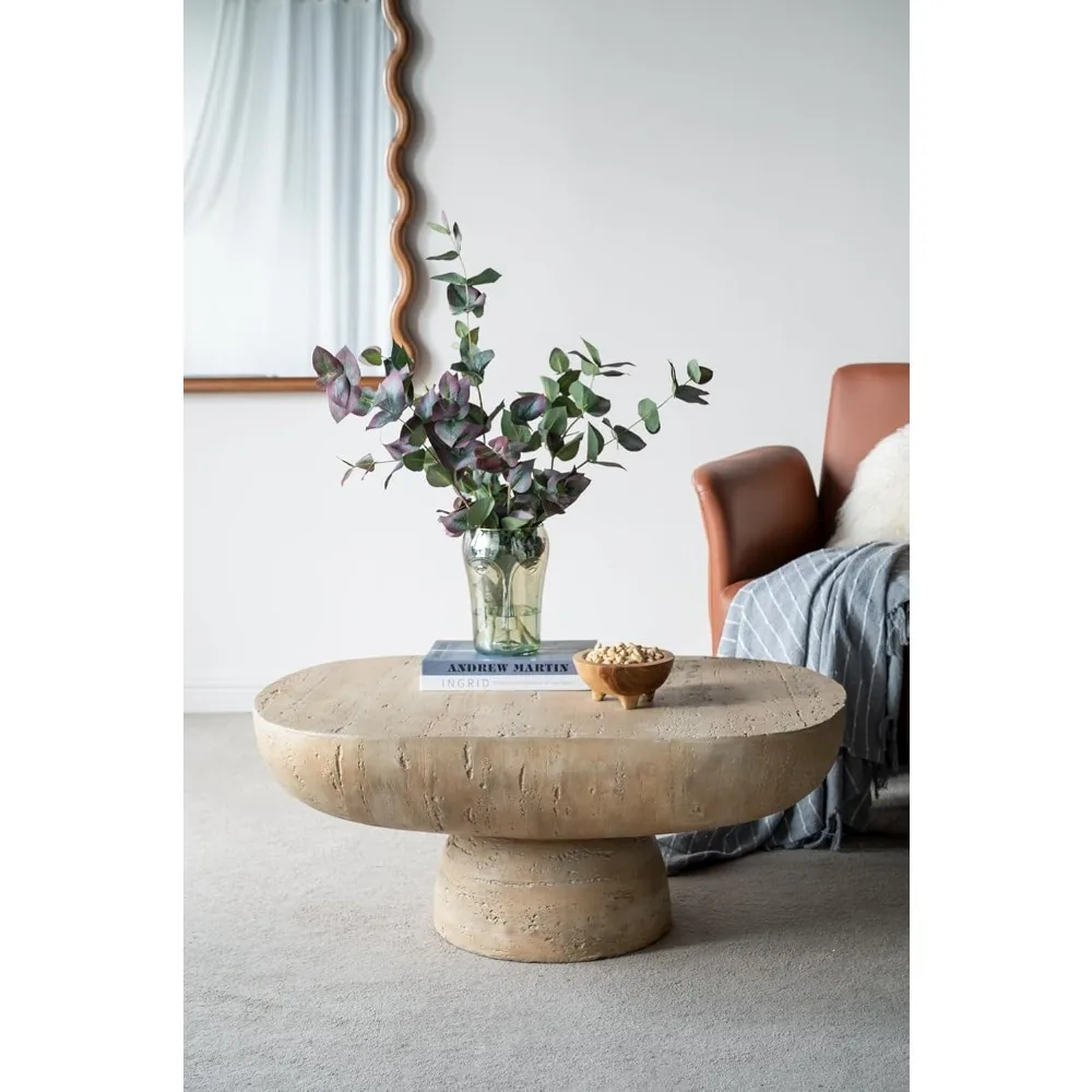 36" Oval Coffee Table, Modern Faux Stone Circle Center Table Accent Travertine Tea Table for Living Room, Magnesium, Customized
36" Oval Coffee Table, Modern Faux Stone Circle Center Table Accent Travertine Tea Table for Living Room, Magnesium, Customized