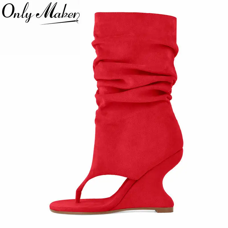 Onlymaker Women Round Open Toe Slouchy Mid Calf Wedge Sandal Boots Faux Suede Curved Heel Dress Party Casual Sandal Boots
Onlymaker Women Round Open Toe Slouchy Mid Calf Wedge Sandal Boots Faux Suede Curved Heel Dress Party Casual Sandal Boots