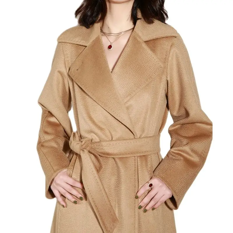 High-end Women's Coat Long Winter Camel Hair Coat Fashionable Autumn Black Coat Female Lapel Classic Water Ripple Caramel Coat
High-end Women's Coat Long Winter Camel Hair Coat Fashionable Autumn Black Coat Female Lapel Classic Water Ripple Caramel Coat
