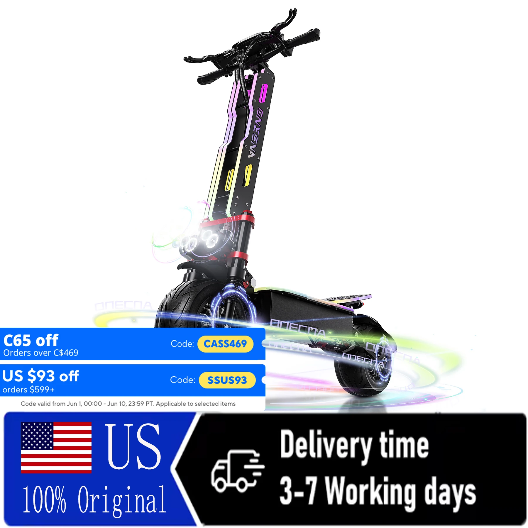 ONECNA GT9 7000W Dual-Motor Adult Electric Scooter, 55 MPH High Speed, 60V Large Battery, 70-Mile Range, 12-Inch Vacuum Tire, Dual Shock Absorption, Cyberpunk Ambience Light Commuter Vehicle
ONECNA GT9 7000W Dual-Motor Adult Electric Scooter, 55 MPH High Speed, 60V Large Battery, 70-Mile Range, 12-Inch Vacuum Tire, Dual Shock Absorption, Cyberpunk Ambience Light Commuter Vehicle