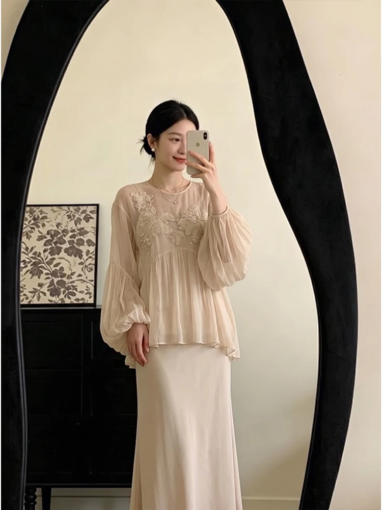 Korean Style Lace Splicing Chiffon Shirt Women's High Waist Fish Tail Skirt Elegant Gentle Set Summer New Arrival
Korean Style Lace Splicing Chiffon Shirt Women's High Waist Fish Tail Skirt Elegant Gentle Set Summer New Arrival