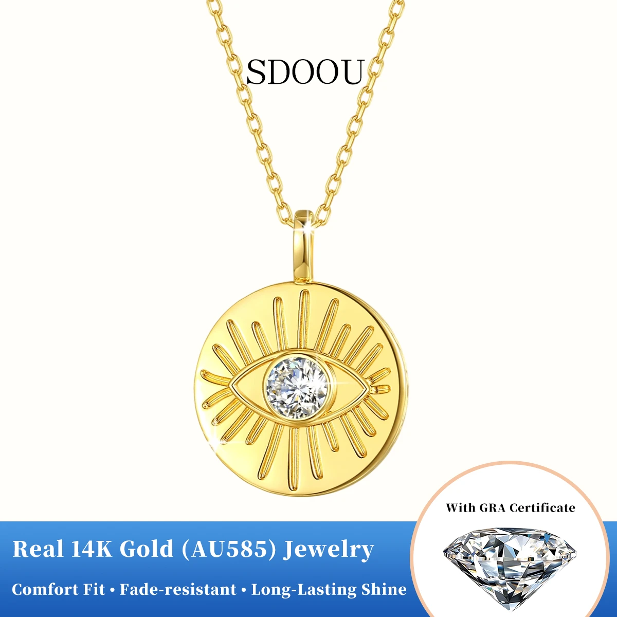 SDOOU Lucky 0.5ct Moissanite Round Coin Evil Eye Pendant 14K Gold AU585 Heart Pendant Hollow Design Party Jewelry Gift For Her
SDOOU Lucky 0.5ct Moissanite Round Coin Evil Eye Pendant 14K Gold AU585 Heart Pendant Hollow Design Party Jewelry Gift For Her