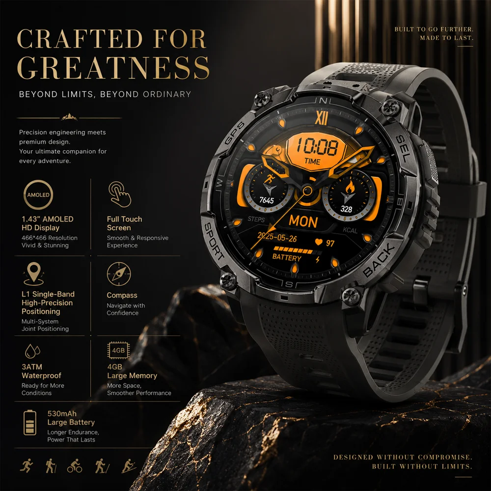 2026 New Men Smart Watch 4GB Storage 530mAh Big Battery 1.43 Inch AMOLED Screen GPS Compass Bluetooth Calling 3ATM Waterproof
2026 New Men Smart Watch 4GB Storage 530mAh Big Battery 1.43 Inch AMOLED Screen GPS Compass Bluetooth Calling 3ATM Waterproof