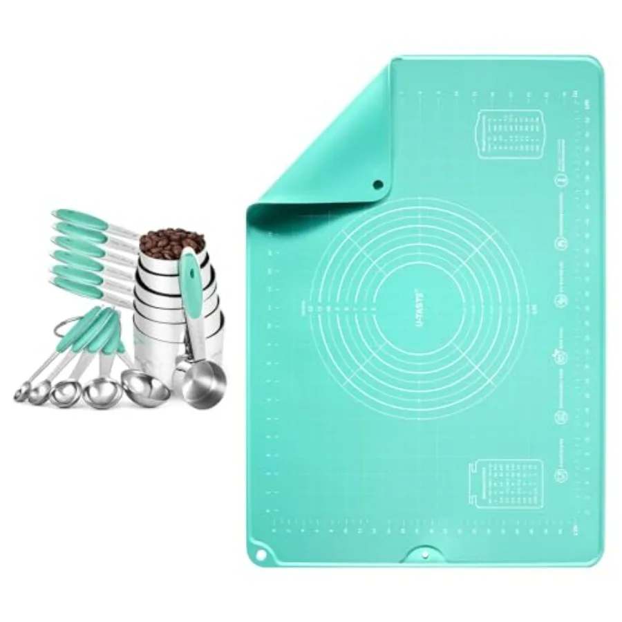 Мерные чашки и ложки из нержавеющей стали 18/8 (набор из 12 штук, Aqua Sky), и большой силиконовый коврик для кондитерских изделий 20 x 28 дюймов, пищевой нескользящий коврик
Мерные чашки и ложки из нержавеющей стали 18/8 (набор из 12 штук, Aqua Sky), и большой силиконовый коврик для кондитерских изделий 20 x 28 дюймов, пищевой нескользящий коврик