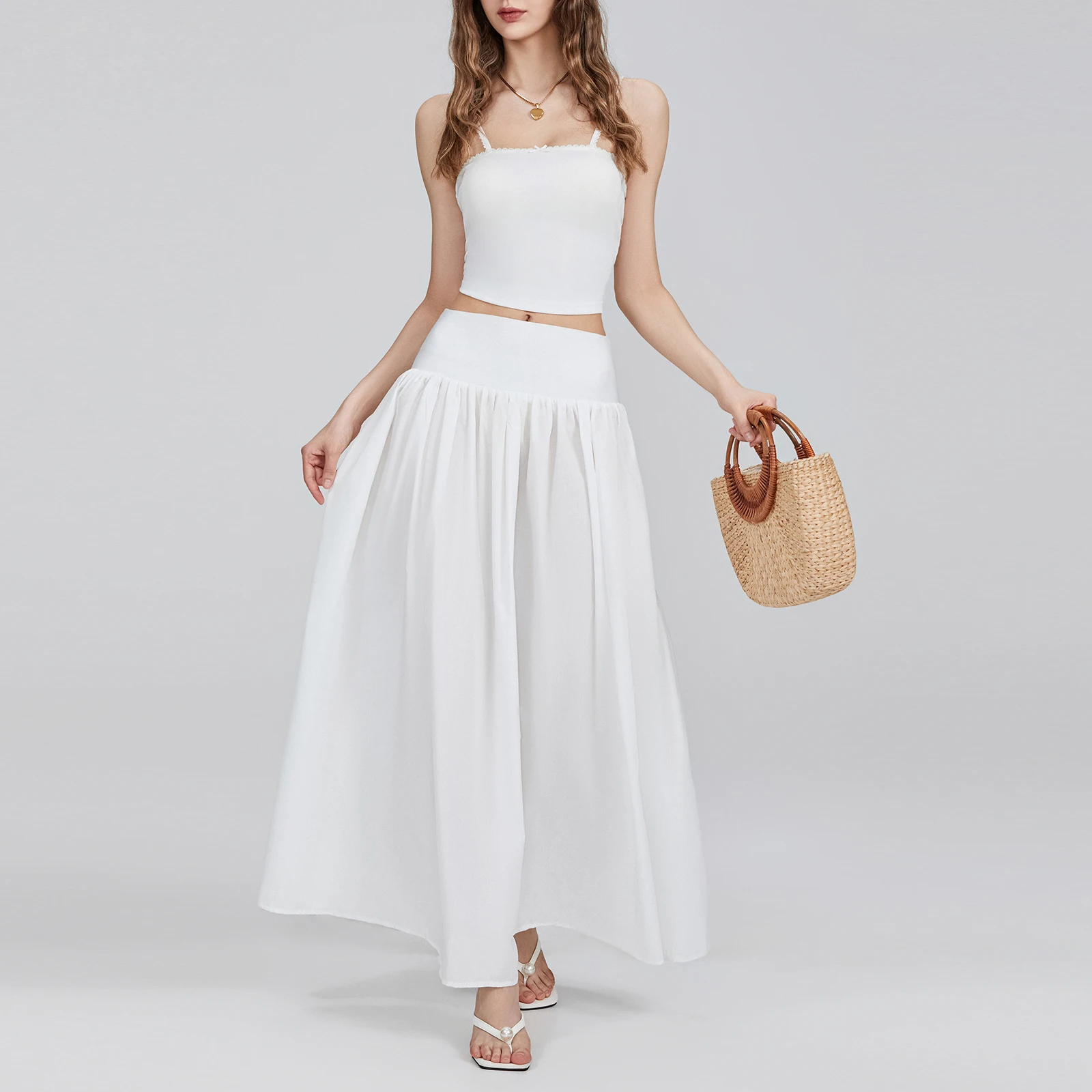 Women's Long Skirt Loose Fitting Elastic Waist Ruched Detail Solid Color Skirt for Spring Summer
Women's Long Skirt Loose Fitting Elastic Waist Ruched Detail Solid Color Skirt for Spring Summer