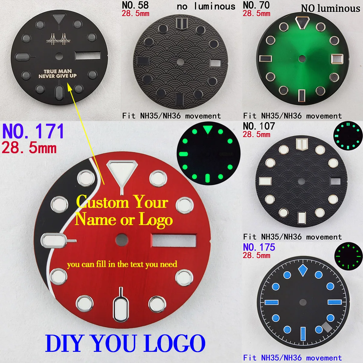 28.5mm nh35 dial nh36 dial custom logo NH35 case hands nh35 watch case NH36 case nh35 movement sports watch accessories parts
28.5mm nh35 dial nh36 dial custom logo NH35 case hands nh35 watch case NH36 case nh35 movement sports watch accessories parts