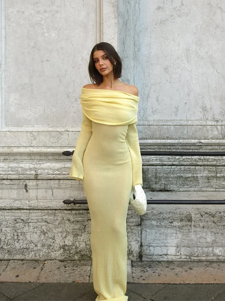 Solid Sexy One-shoulder Knit Dress Women’s Long Sleeve Knit Long Dress 2024 Autumn and Winter New in Dresses Women Clothing
Solid Sexy One-shoulder Knit Dress Women’s Long Sleeve Knit Long Dress 2024 Autumn and Winter New in Dresses Women Clothing