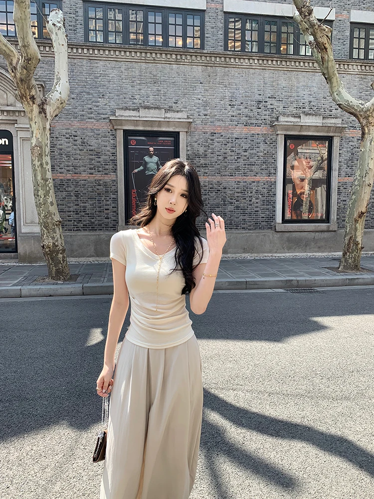 Simple Versatile Slim Fit ort Sve V-Ne T-irt Women Summer Casual Color Top Comfortable Breathable Cotton Blend
Simple Versatile Slim Fit ort Sve V-Ne T-irt Women Summer Casual Color Top Comfortable Breathable Cotton Blend