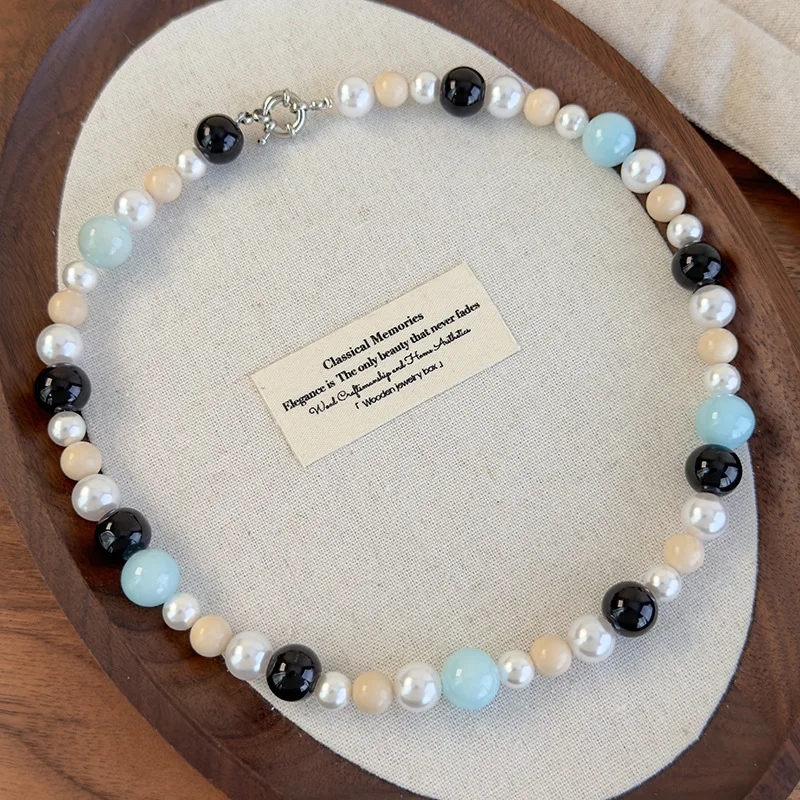 Minar Textured Mix Color Natural Stone Aquamarine Simulated Pearl Beaded Necklace for Women Silver Toggle Clasp Circle Choker
Minar Textured Mix Color Natural Stone Aquamarine Simulated Pearl Beaded Necklace for Women Silver Toggle Clasp Circle Choker