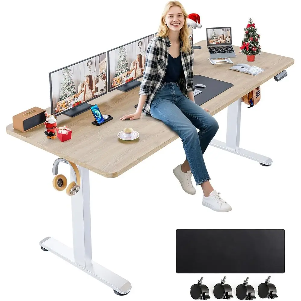 Adjustable Height Electric Standing Desk, 71x28 with Mouse Pad, Metal Hooks, 4 Wheels, 4 Memory Heights, Oak Grey
Adjustable Height Electric Standing Desk, 71x28 with Mouse Pad, Metal Hooks, 4 Wheels, 4 Memory Heights, Oak Grey