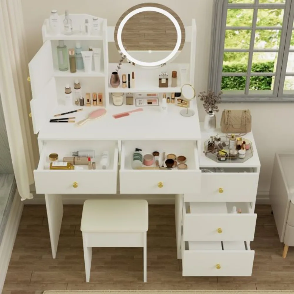 Vanity Desk with Mirror and Lights for Makeup and Cushioned Chair, with 3 Color Lighting Brightness Adjustable,Dressing Table
Vanity Desk with Mirror and Lights for Makeup and Cushioned Chair, with 3 Color Lighting Brightness Adjustable,Dressing Table