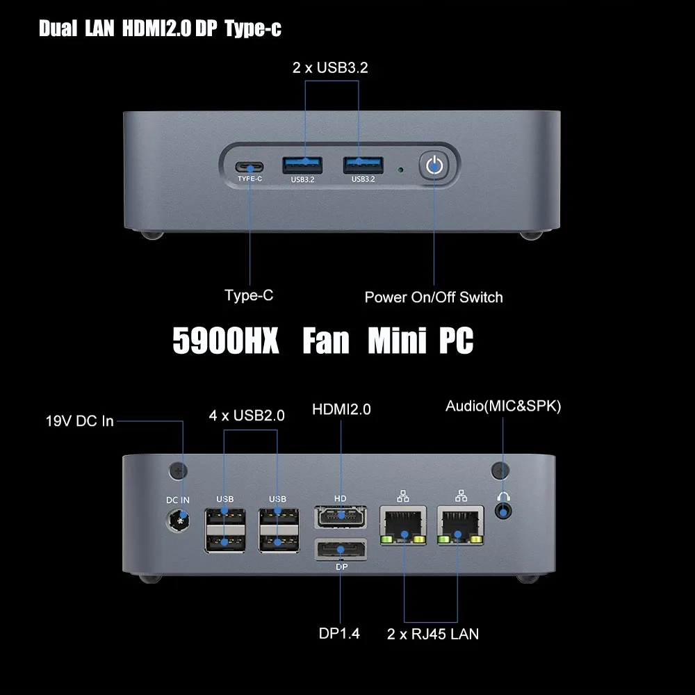 Mini PC AMD Ryzen 9 5900HX 7 5800U 5600U WIFI6 2*3200MHz DDR4 2*M.2 NVMe SSD 2.5G LAN Gaming Desktop Computer 3x4K HD Display
Mini PC AMD Ryzen 9 5900HX 7 5800U 5600U WIFI6 2*3200MHz DDR4 2*M.2 NVMe SSD 2.5G LAN Gaming Desktop Computer 3x4K HD Display