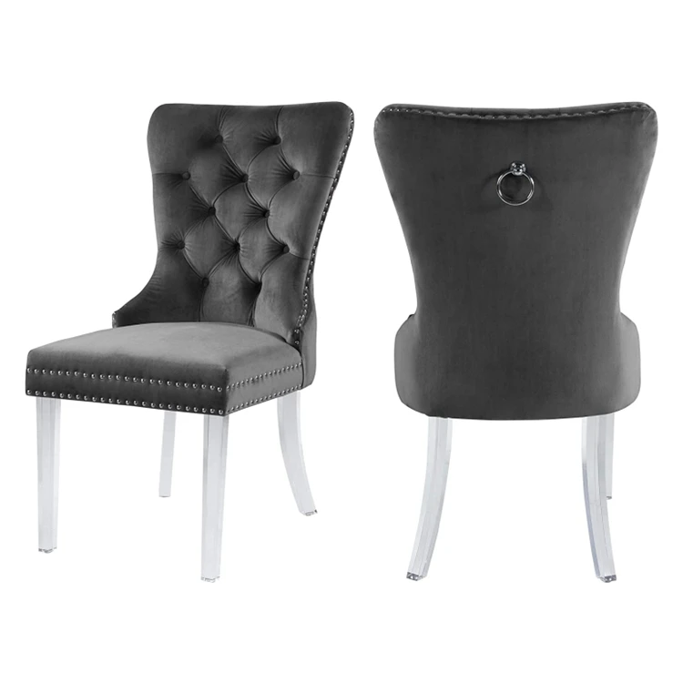 Multi-colored dining chair deep-buckled tufted and sturdy acrylic clear legs
Multi-colored dining chair deep-buckled tufted and sturdy acrylic clear legs