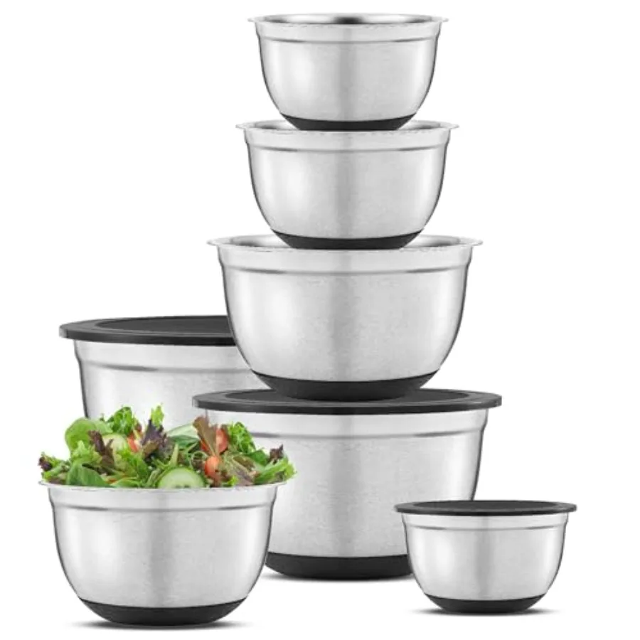 Stainless Steel Mixing Bowls with Airtight Lids, 7 Piece Nesting Bowls Set for Kitchen with Measurement Marks, Non-Slip Bottoms
Stainless Steel Mixing Bowls with Airtight Lids, 7 Piece Nesting Bowls Set for Kitchen with Measurement Marks, Non-Slip Bottoms