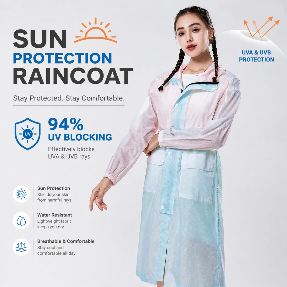 Spring Summer Women Long Rain Jacket UV Protection Lightweight Sheer See Through Raincoat Full Length Breathable Outdoor Travel
Spring Summer Women Long Rain Jacket UV Protection Lightweight Sheer See Through Raincoat Full Length Breathable Outdoor Travel