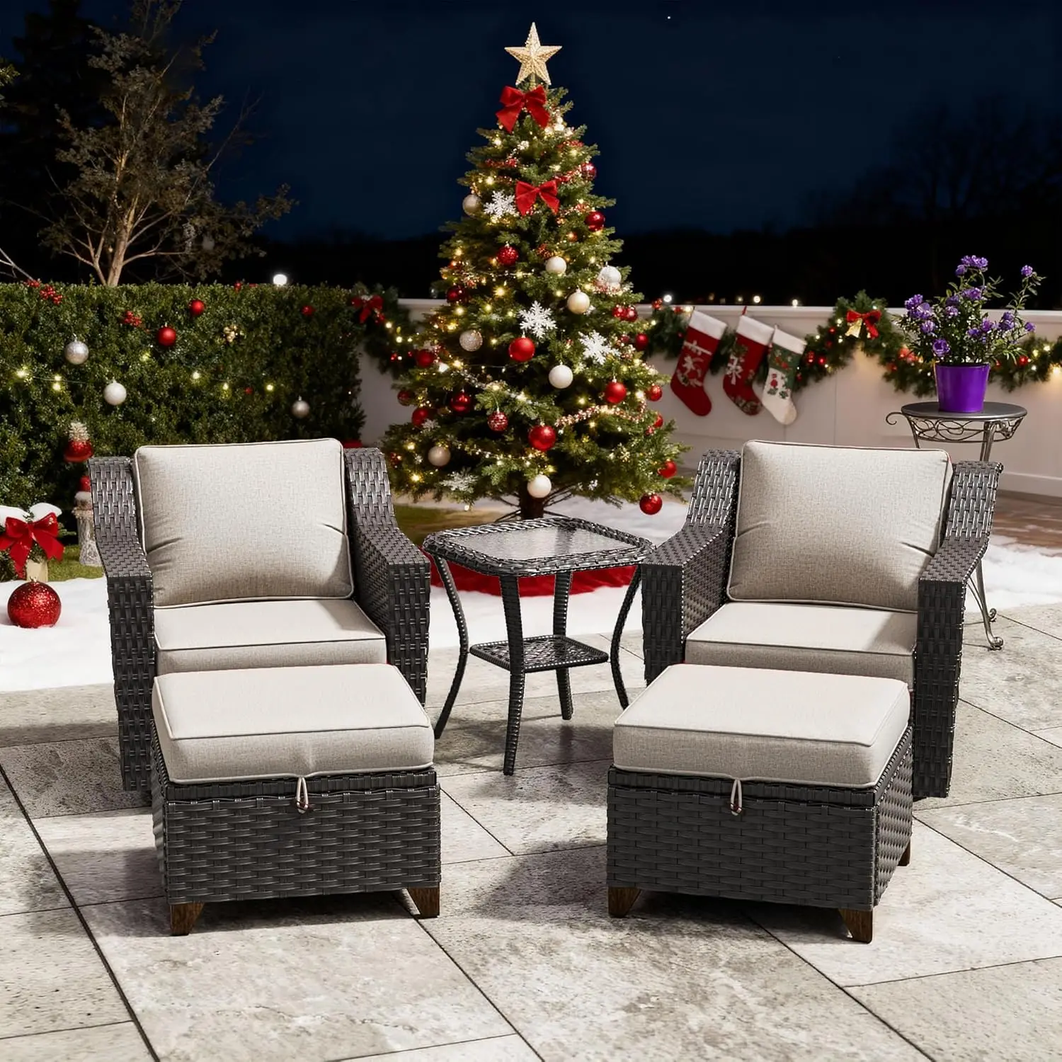 5 Pieces Patio Conversation Furniture Set - Swivel Chairs with Ottomans Set of 2, 1 Side Table, Outdoor Wicker, Customized
5 Pieces Patio Conversation Furniture Set - Swivel Chairs with Ottomans Set of 2, 1 Side Table, Outdoor Wicker, Customized