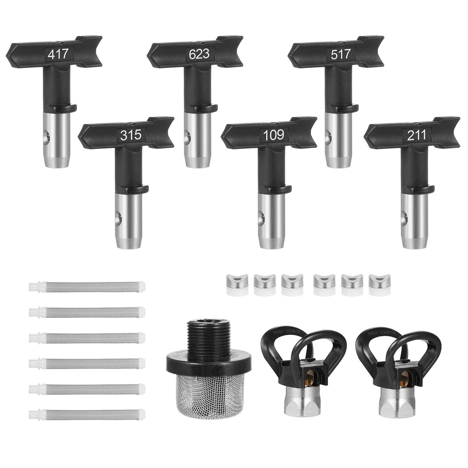 15 Pieces Airless Paint Sprayer Tips Set Includes 6 Reversible Spray Nozzle Tips with Spacer, 6 Airless Paint Sprayer Filter
15 Pieces Airless Paint Sprayer Tips Set Includes 6 Reversible Spray Nozzle Tips with Spacer, 6 Airless Paint Sprayer Filter