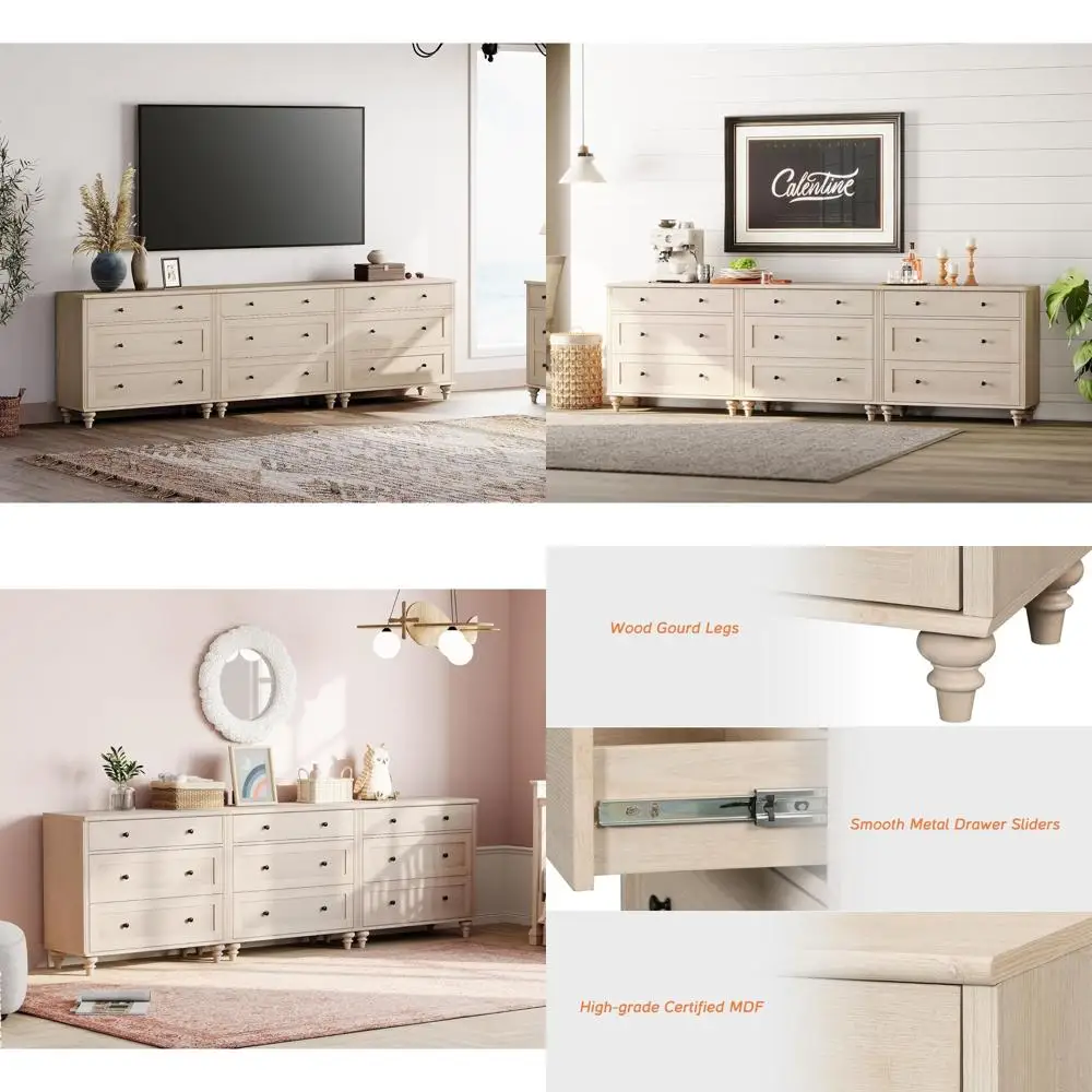 Up to 100 3-in-1 Wooden TV Stand with 9 Drawers, Kids Dresser, and Entertainment Center in Light Beige
Up to 100 3-in-1 Wooden TV Stand with 9 Drawers, Kids Dresser, and Entertainment Center in Light Beige