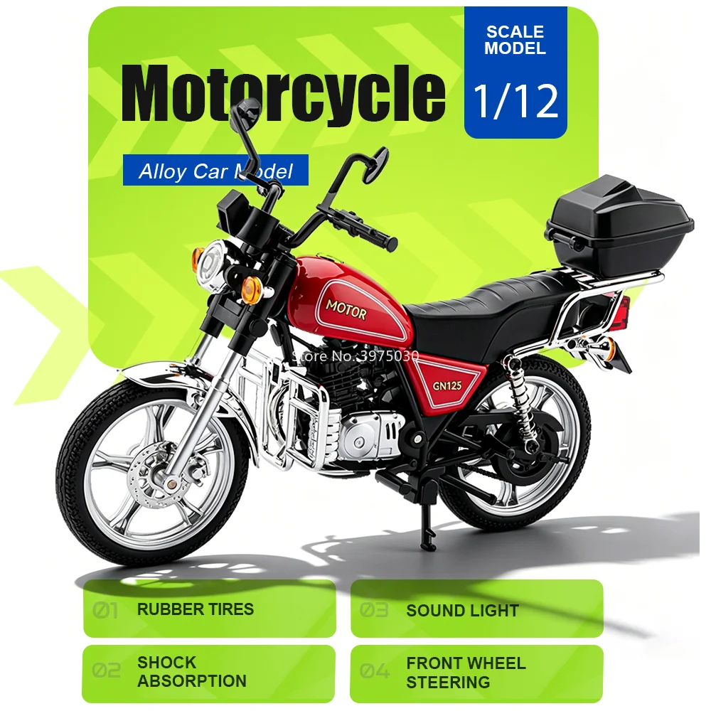 1:12 Alloy Suzuki GN125 CB125T Motorcycles Cars Toy Models with Light Music Model Wheel Shock Absorption Vehicles Gifts for Kid
1:12 Alloy Suzuki GN125 CB125T Motorcycles Cars Toy Models with Light Music Model Wheel Shock Absorption Vehicles Gifts for Kid
