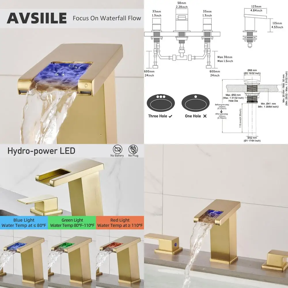 8 Modern 3-Hole Brushed Gold Widespread Bathroom Sink Faucet with Touch Controls
8 Modern 3-Hole Brushed Gold Widespread Bathroom Sink Faucet with Touch Controls