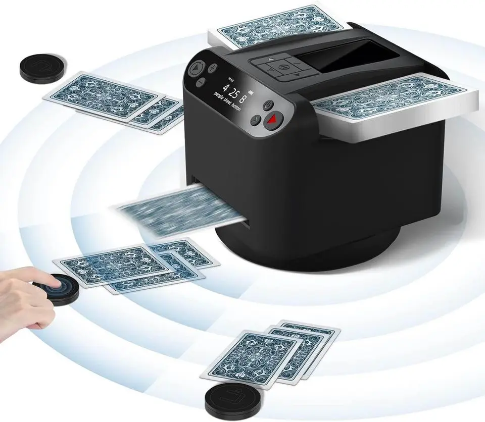 GuanDan Poker Shuffler Factory Automatic Playing Card Dealer Rechargeable Auto Poker Dealer Poker Cards Distribute Machine
GuanDan Poker Shuffler Factory Automatic Playing Card Dealer Rechargeable Auto Poker Dealer Poker Cards Distribute Machine