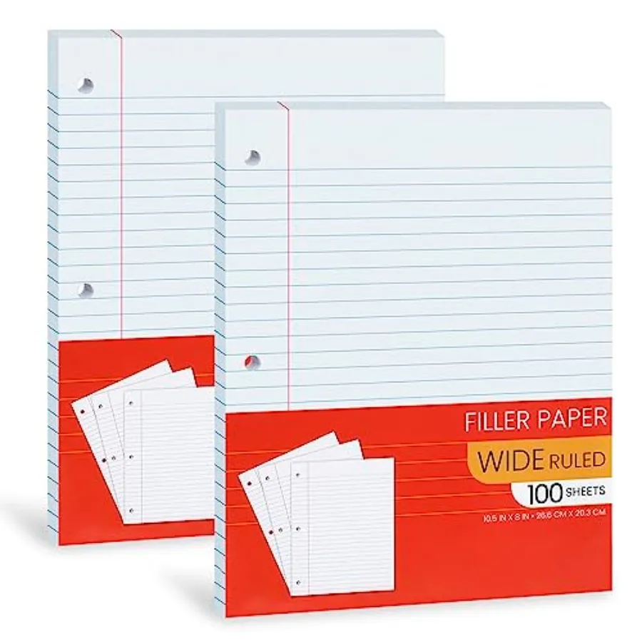 Notebook Paper Wide Ruled, Loose Leaf Paper Wide Ruled Notebook Paper Bulk, Lined Filler Paper for 3 Ring Binders - 10.5" X 8",
Notebook Paper Wide Ruled, Loose Leaf Paper Wide Ruled Notebook Paper Bulk, Lined Filler Paper for 3 Ring Binders - 10.5" X 8",