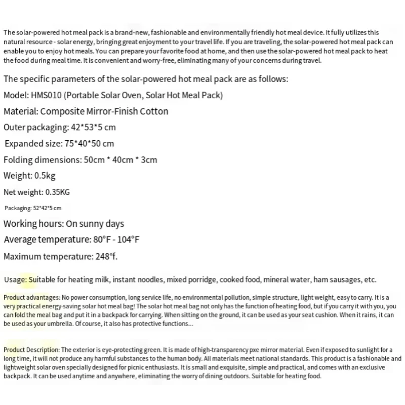 Portable Solar Oven Bag Cooker for Outdoor Camping Travel Emergency Tool Sun Cooking Outdoor Gear
Portable Solar Oven Bag Cooker for Outdoor Camping Travel Emergency Tool Sun Cooking Outdoor Gear