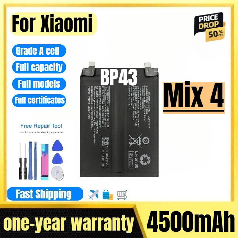 BP43 for Xiaomi Mix 4 Mobile Phone Battery High Quality High Capacity Battery Replacement Bateria Grade A Cell with Tools
BP43 for Xiaomi Mix 4 Mobile Phone Battery High Quality High Capacity Battery Replacement Bateria Grade A Cell with Tools