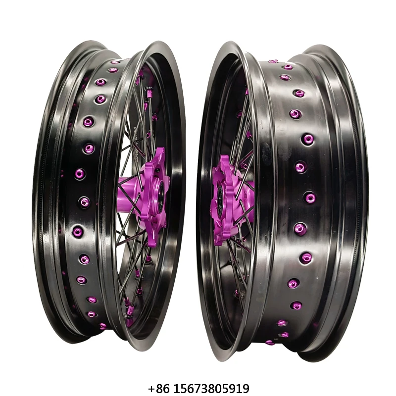 Front and Rear CNC Purple Hub Motorcycle 17 Inch Supermoto Alloy Wheels for BETA SHERCO
Front and Rear CNC Purple Hub Motorcycle 17 Inch Supermoto Alloy Wheels for BETA SHERCO