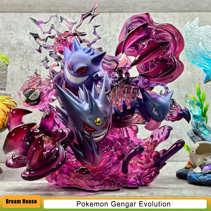 포켓몬 Gengar 진화 그룹 3 세트, Gk 모델 다채로운 Gengar 가족 대형 조각상 애니메이션 피규어 장식, 장식 선물 장난감