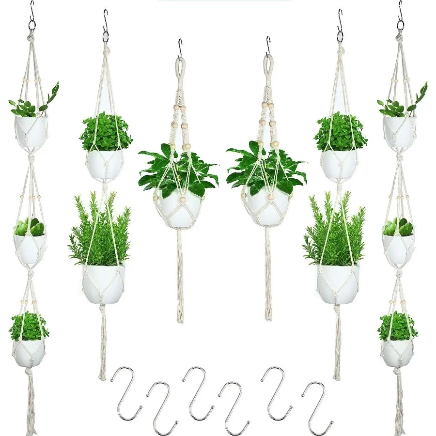 6 Pieces Macrame Plant Hangers with 6 Hooks Different Tiers Handmade Rope Hanging Planters Set Flower Pots Holder Stand Hanging
6 Pieces Macrame Plant Hangers with 6 Hooks Different Tiers Handmade Rope Hanging Planters Set Flower Pots Holder Stand Hanging