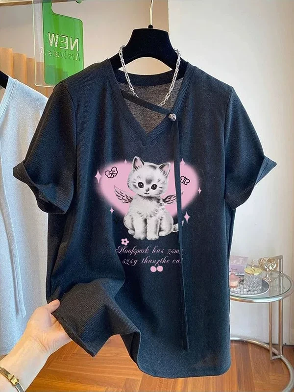 plus Size V-Neck Short Sleeve T-Shirt Women Summer Loose Meat Concealing Casual Elegant Age-Defying Top Korean Style Printed ...
plus Size V-Neck Short Sleeve T-Shirt Women Summer Loose Meat Concealing Casual Elegant Age-Defying Top Korean Style Printed ...