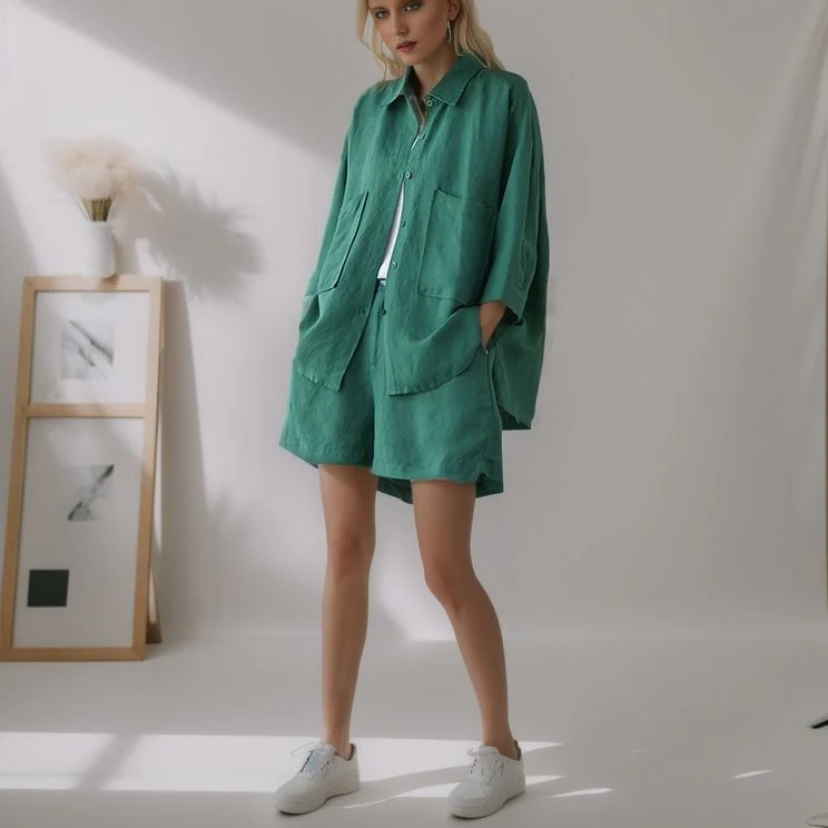 Women Cotton Linen Solid Two Piece Set Sleeve Shirt and High Waist with Pockets Shorts Suit 2023 Summer Chic Commute Outfit
Women Cotton Linen Solid Two Piece Set Sleeve Shirt and High Waist with Pockets Shorts Suit 2023 Summer Chic Commute Outfit